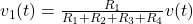  v_1(t)= \frac{R_1}{R_1 +R_2+R_3+R_4} v(t)