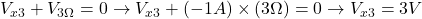 V_{x3}+V_{3\Omega}=0 \to V_{x3}+(-1A)\times (3\Omega)=0 \to V_{x3}=3V