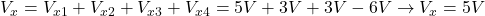 V_x=V_{x1}+V_{x2}+V_{x3}+V_{x4}=5V+3V+3V-6V\to V_x=5V