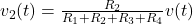  v_2(t)=\frac{R_2}{R_1 +R_2+R_3+R_4} v(t)