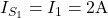 I_{S_1}=I_1=2 \text{A}