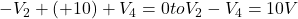  -V_2+(+10)+V_4=0 to V_2-V_4=10 V